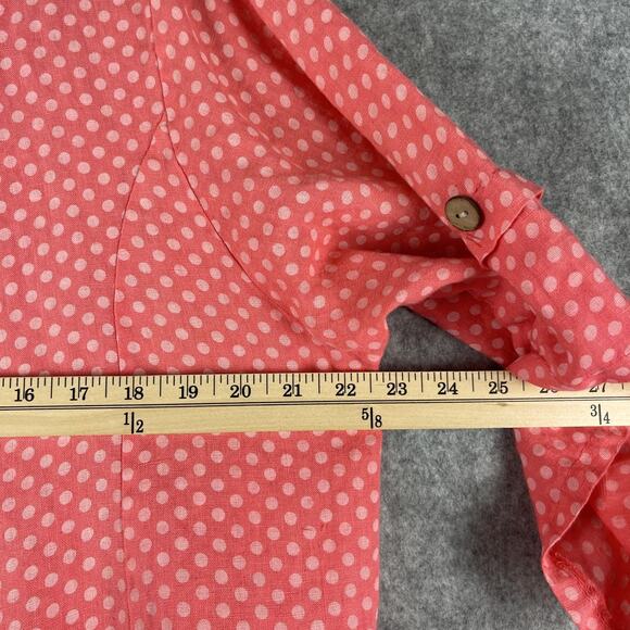 Miss Sugar Linen Dress Womens XL Pink Polka Dot Tiered Lagenlook Made In Italy - Picture 9 of 15